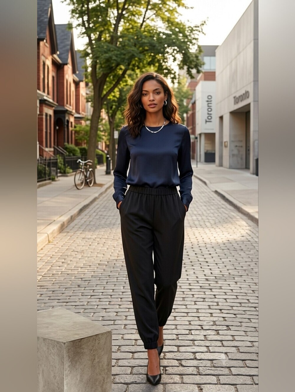 Babaton Black Elastic-Waist Joggers